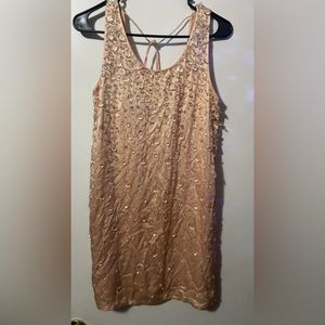 Nude Color Crystal Clear beaded mid length dress